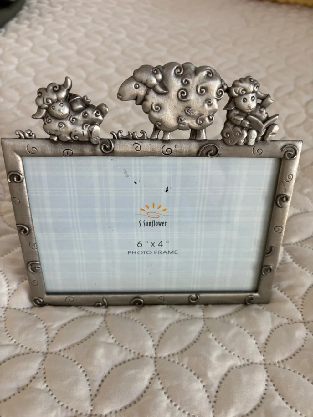 S.Sunflower Heavy Pewter Sheep-Theme 6x4 Photo Frame EUC